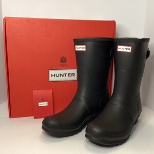 Hunter Original Short Back Adjustable Women’s Rain Boot, Black Size US 11 NIB